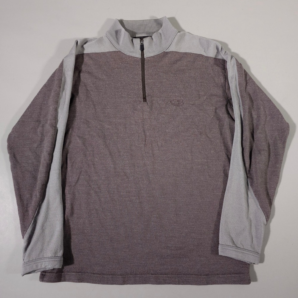 Icebreaker Pullover Mens M Brown Grey Sport 320 Merino Wool‎ 1/4 Zip Thumbholes